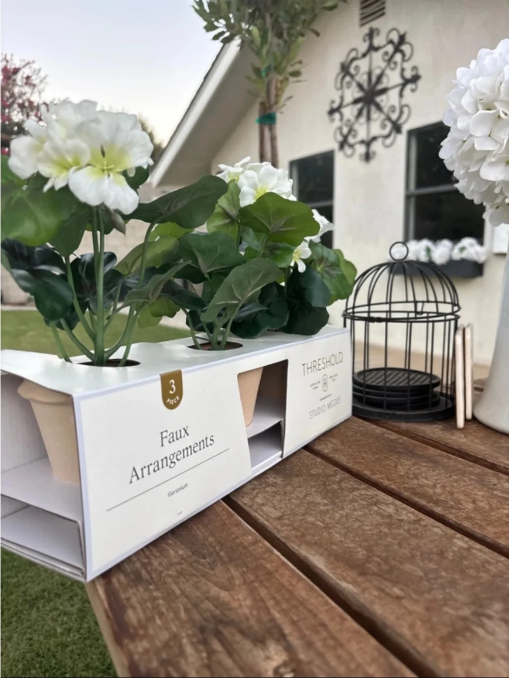 Studio McGee White and Green Faux Geranium Trio in Planters
